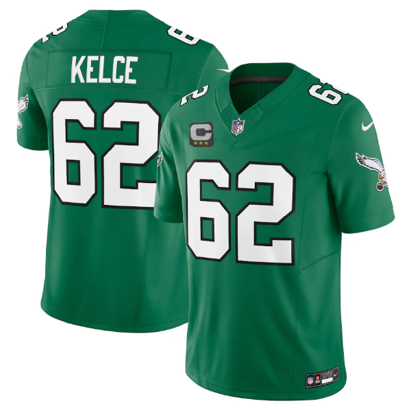 Men's Green Philadelphia Eagles #62 Jason Kelce 2023 F.U.S.E. Vapor Untouchable With C Patch Stitched Football Jersey